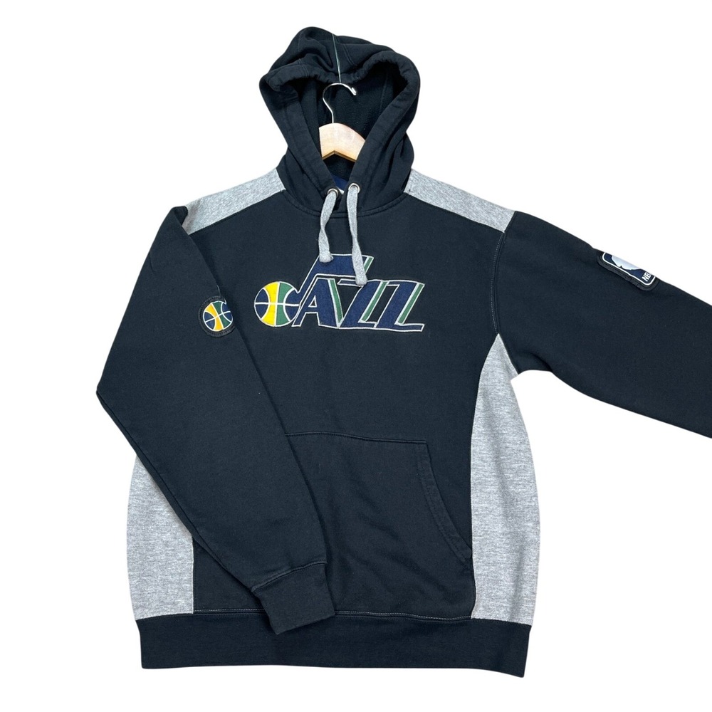 Utah Jazz NBA Exclusive Collection Hoodie Mens Large Black Gray Colorblock Patch